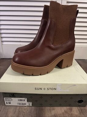 Sun + Stone Chestnut Brown Platform Chelsea Booties